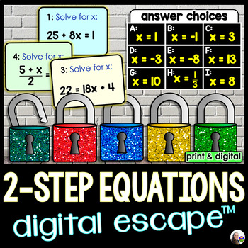 Preview of Solving 2-Step Equations Digital Math Escape Room Activity