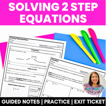 Preview of Solving 2 Step Equations Guided Notes Practice Exit Ticket Algebra Worksheets