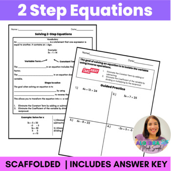 Preview of Solving 2 Step Equations Guided Notes Printable Scaffolded Practice Worksheet