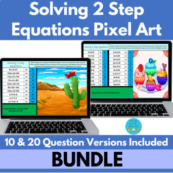 Preview of Solving 2 Step Equations Pixel Art BUNDLE