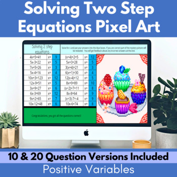 Preview of Solving Two Step Equations Pixel Art | Positive Variables