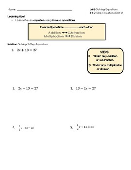 Preview of Solving 2-Step Equations Review Notes & Practice