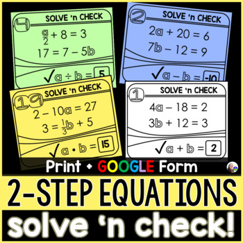 Solving 2-Step Equations Solve 'n Check! Math Tasks -