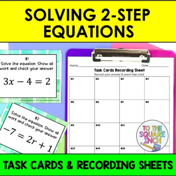 Preview of Solving 2 Step Equations Task Cards | Math Center Practice Activity