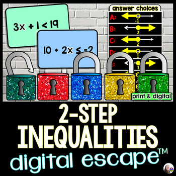 Preview of Solving 2-Step Inequalities Digital Math Escape Room Activity
