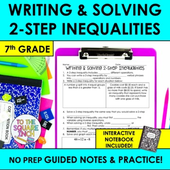 Preview of Solving 2 Step Inequalities Notes & Practice | + Interactive Notebook Format