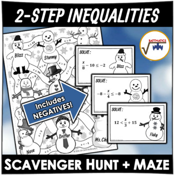 Preview of 7th Grade Solving 2-Step Inequalities Activity PRINTABLE SCAVENGER HUNT & MAZE