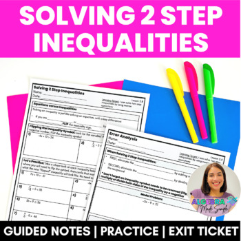 Preview of Solving 2 Step Inequalities Scaffolded Guided Notes Practice Exit Ticket Work