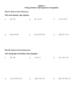 Solving Absolute Value Equations Inequalities Worksheet By Lexie