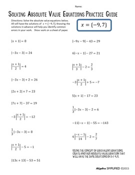 Solving Equations With Absolute Value Worksheet
