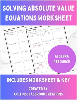 Preview of Solving Absolute Value Equations Worksheet Practice