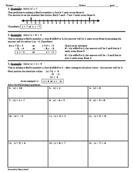 Solving Absolute Value Equations Worksheet - Teaching and Practice