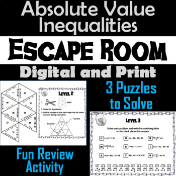 Preview of Solving Absolute Value Inequalities Activity: Algebra Escape Room Math Game