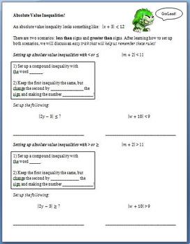Preview of Solving Absolute Value Inequalities (Guided Notes)
