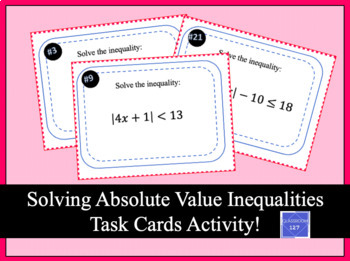 Preview of Solving Absolute Value Inequalities Task Cards