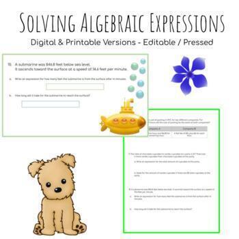 Preview of Solving Algebraic Expressions w Word Problems - Printable / Digital 