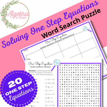 Preview of Solving Algebraic One Step Equations // Math Word Search Puzzle
