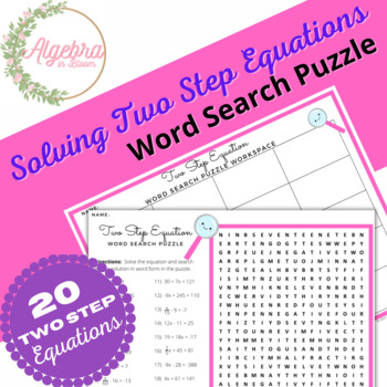 Preview of Solving Algebraic Two Step Equations // Math Word Search Puzzle