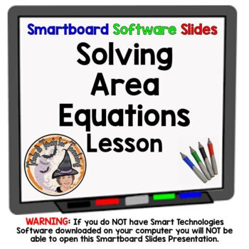 Preview of Solving Area Equations Smartboard Slides Lesson Geometry