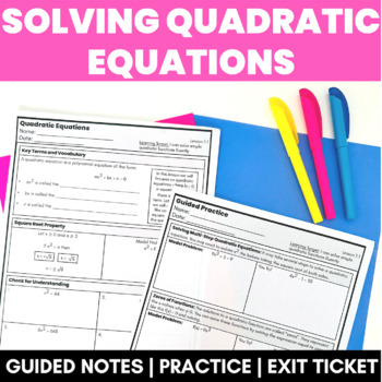 Preview of Solving Basic Quadratics Square Root Property Guided Notes Practice Exit Ticket
