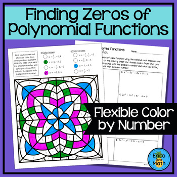 Preview of Finding Rational Zeros of Polynomial Functions Color by Number Activity