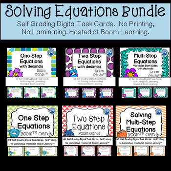 Preview of Solving Equation Boom Card Bundle--Digital Task Cards Distance Learning