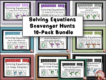 Preview of Solving Equations - 10 pack - Scavenger Hunts + 20 Exit Tickets
