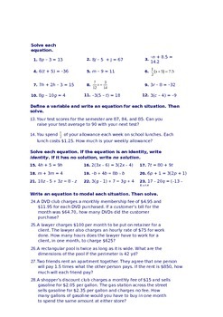 Preview of Solving Equations