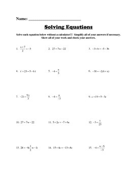 Solving Equations by Tracy K | Teachers Pay Teachers