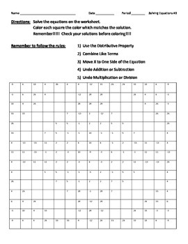 Solving Equations #3 Color Design by Marvelous Math | TpT