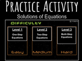 Solving Equations: 3 LEVEL CHALLENGE (Minimal Prep Time)