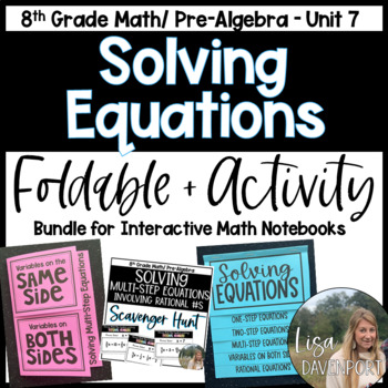 Preview of Solving Equations - 8th Grade Math Foldables and Activities