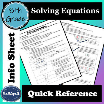 Preview of Solving Equations | 8th Grade Math Quick Reference Sheet | Cheat Sheet