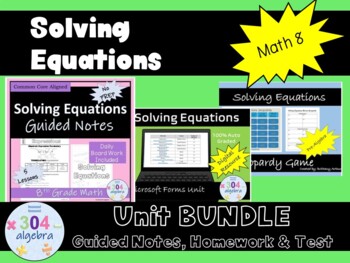 Preview of Solving Equations - 8th Grade Math - Unit Bundle - Test Included