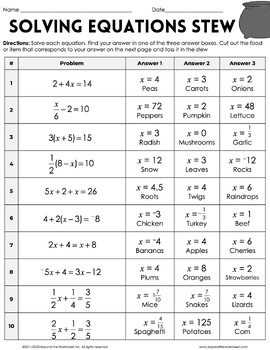 solving equations word problems activity