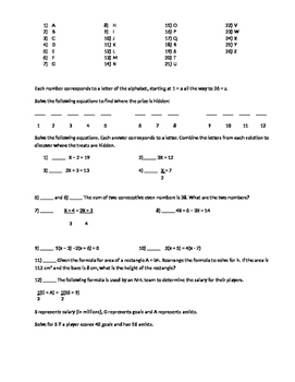 Preview of Solving Equations Activity