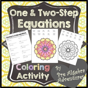 Preview of One and Two Step Equations Worksheet - Solving Equations Coloring Activity!