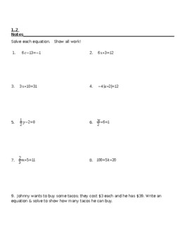 Solving Equations Algebra Notes by Shelby Osborn | TPT
