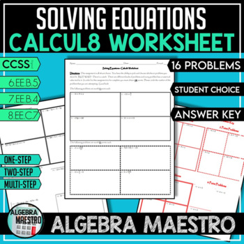 Preview of Solving Equations - Calcul8 Worksheet