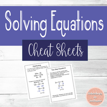 Preview of Solving Equations Cheat Sheets/Reference Sheets