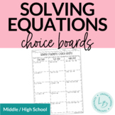 Solving Linear Equations Choice Board