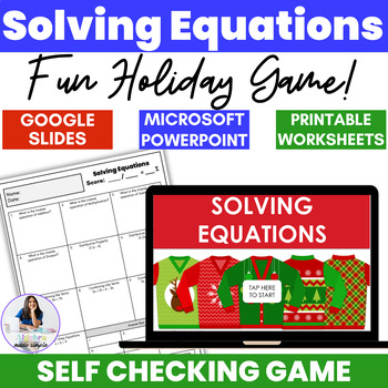 Preview of Solving Equations Christmas Holiday Theme Game Google Slides PowerPoint Activity