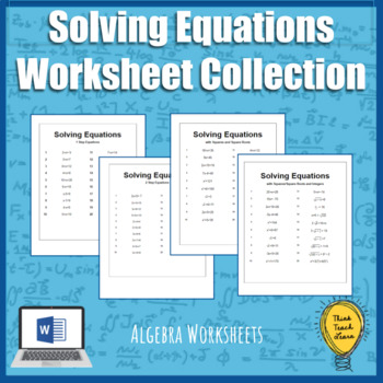 Preview of Solving Equations Collection of Worksheet