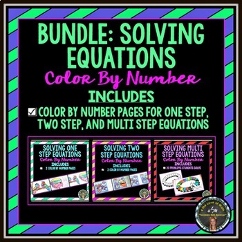 Preview of Solving Equations: Color By Number Bundle (1-step, 2-step, Multi-Step)