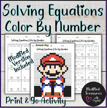 Preview of Solving Equations Color by Number Activity (Modified Version included)