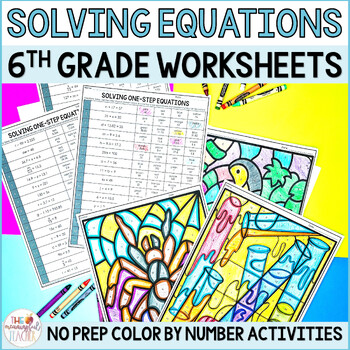 Preview of Solving Equations Practice Coloring Activity | One Step Equations for 6th Grade