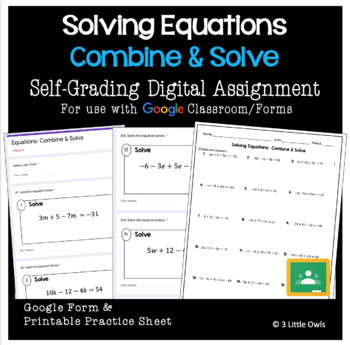 Preview of Solving Equations - Combine & Solve Digital Resource