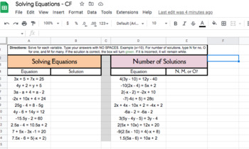 Preview of Solving Equations Conditional Formatting 