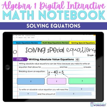 Preview of Solving Equations Digital Interactive Notebook for Algebra 1