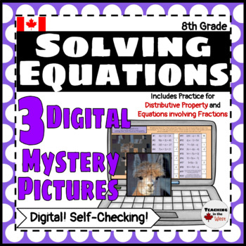 Preview of Solving Equations Digital Mystery Picture Activities for Google Sheets